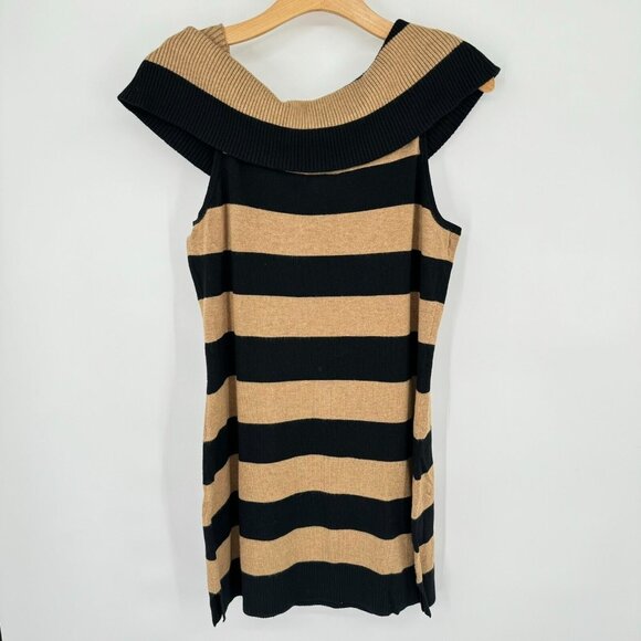 Cache Cold Shoulder Sleeveless Cowl Neck Striped Sweater Tunic Size large - Picture 8 of 9